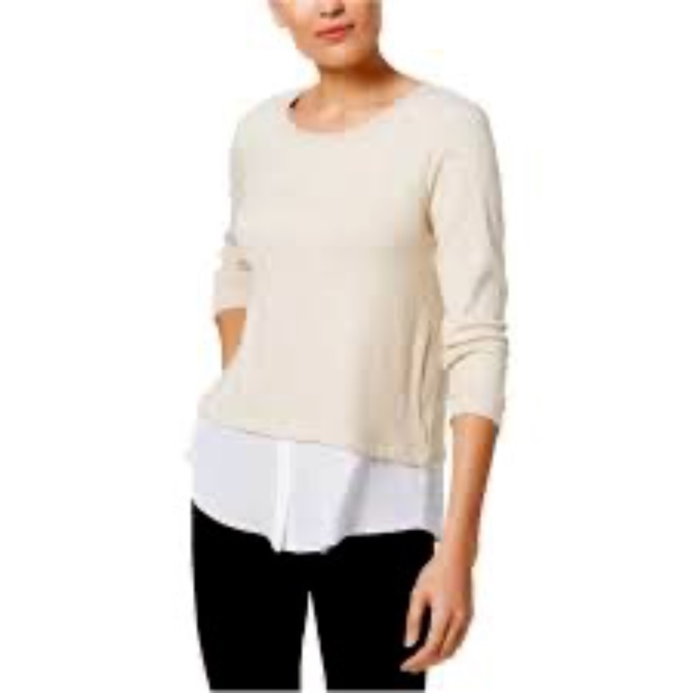 EUC Cavlin Klein Gold Metallic Crew Neck Faux Layer Sweater Top Size 1X